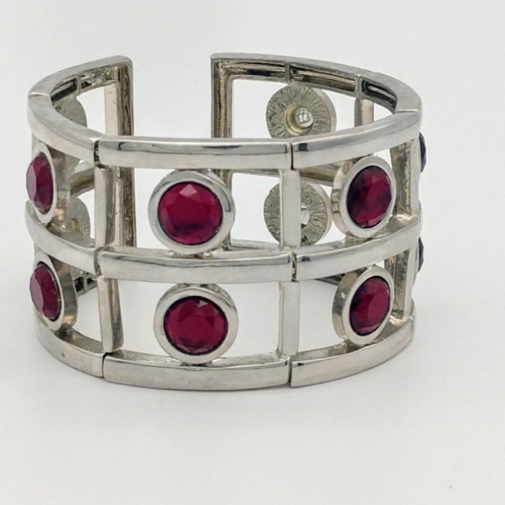 Silver Wide Ruby Red Rhinestone Statement Stretch - image 1